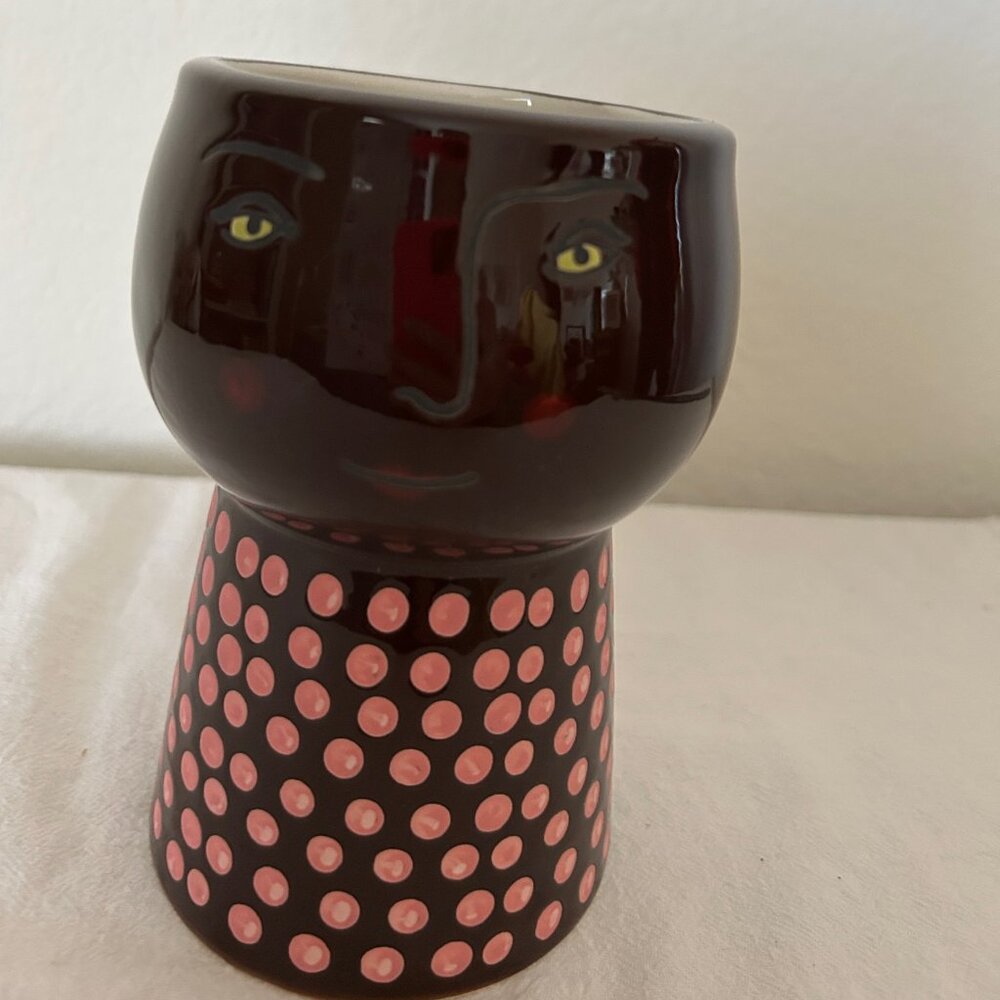 Target Opalhouse Stoneware Planter Pot Very Dark Brown Pink Dots 6 inches NWT